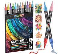 24 Colors 12 PCS Rotuladores Purpurina,1-5mm Punta dual Glitter Pen