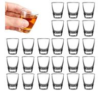 24 PCS Vasos De Chupito, Vasos de Chupito de 35 ml, Vaso de Vidrio Templado, Vaso Para Beber Directamente, Copas de Cristal en Forma de Huevo para Fiestas, con Base Gruesa, Para Aguardiente, Vodka