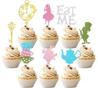 24 unidades de Alicia en el país de las maravillas para decoración de tartas, con purpurina, llaves, reloj, decoración para tartas, para bebés, ducha, niños, niñas, cumpleaños, fiestas, decoración
