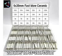 240 unids/caja 24 valores 6x30mm fusible cerámico de soplado rápido 250V 0.1A .2A .5A 1. 2. 3A 3.15A 4A 6A 10A 20A 25A30A