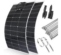 【240W Panel Solar Flexible 12V】DERUXI 2 PCS Panel Solar Flexible 120W+Conector Solar Y+12 unids Abrazadera Acero Inoxidable, Panel Solar Monocristalino Kit para Camping-Car Barco Balcón