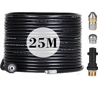 25M Kit de Manguera para Limpiar Tuberías Compatible con Limpiadores de alta Presión Kärcher K2 K3 K4 K5 K6 K7, 180Bar Manguera Desatascadora con Boquillas de Latón, Rígidas y Giratorias, Negra