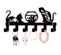 26 x 12cm Colgador de llaves Pared Cuelga en Metal, Organizador de Llaves Gato, Guardallaves Cuelga Decorativo Negro Perchero de llaves Portallaves con 8 Ganchos, para Sombrero Llaves (Dos gatitos)