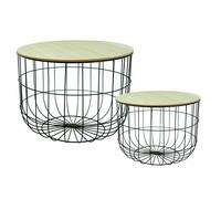 2er Set Mesita Baja Con Placa de Madera Y Cesta Alambre Dekotisch Mesa Auxiliar