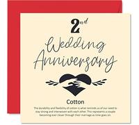 2nd Anniversary Card for Husband Wife Boyfriend Girlfriend - 2nd Wedding Anniversary - Cotton Wedding Anniversary Card for Women Men Her Him, 145mm x 145mm Greeting Cards for Fiance Fiancee