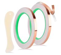 2uds Kit de Cintas de Lámina de Cobre para Vidrieras, 6,3mmx20m Cinta Conductora Adhesiva de Doble Cara con Raspador de Plástico Suministros para Blindaje EMI Reparación Eléctrica