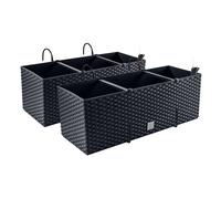 2x Caja de balcón Caja de flores Aspecto de ratán Maceta Macetero Antracita G...
