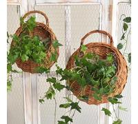 2x Cesta Colgante Para Macetas Con Mimbre |Cesta Redond-a Para Plantas De Flores Colgantes | Cestas Colgantes Tejidas Hechas A Mano | Macetero De Pared De Ratán Para Decoración Del Hogar, Jardín, Boda