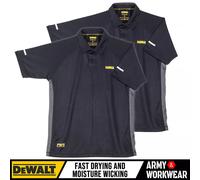2X Dewalt Polo Negro Secado Rápido Hombre 2 Botón Comercio Pro Trabajo Camiseta