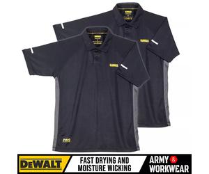 2X Dewalt Polo Negro Secado Rápido Hombre 2 Botón Comercio Pro Trabajo Camiseta