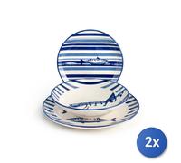 2x H&H Servicio 18 Piezas Mesa Puerto En Stoneware Decorados