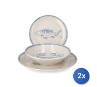 2x H&H Servicio De Mesa Mediterranean De 18 Piezas En Stoneware Decorado