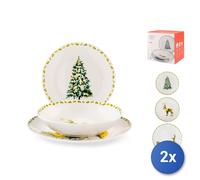 2x H&H Servicio De Vajilla 18 Piezas Lapponia, En Porcelana Decorada Navideña