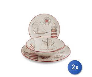 2x H&H Servizio Tavola Lighthouse 18 pezzi in stoneware decorado