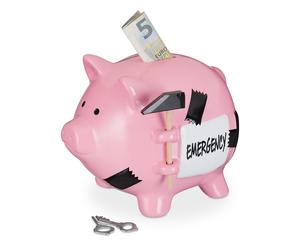 2x Hucha cerámica cerditos de la suerte 650 g con llave rosa