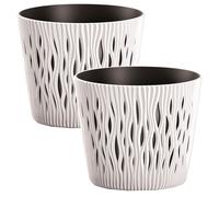 2x Maceta redonda de plastico Sandy Round en color blanco 22,5 (largo) x 22,5 (ancho) x 19,2 (alto) cm WELLHOME