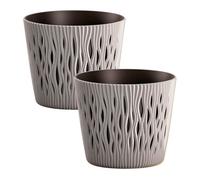 2x maceta redonda de plastico sandy round en color gris 18,9 (largo) x 18,9 (ancho) x 16,5 (alto) cm