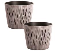 2x Maceta redonda de plastico Sandy Round en color mocca 12 (largo) x 12 (ancho) x 11,1 (alto) cm WELLHOME