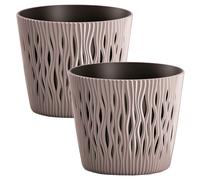 2x Maceta redonda de plastico Sandy Round en color mocca 22,5 (largo) x 22,5 (ancho) x 19,2 (alto) cm WELLHOME