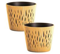 2x Maceta redonda de plastico Sandy Round en color mostaza 15,8 (largo) x 15,8 (ancho) x 13,8 (alto) cm WELLHOME