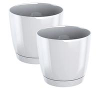 2x Maceta redonda de plastico WELLHOME Coubi Round P en color blanco 21 (largo) x 21 (ancho) x 19,3 (altura) cm
