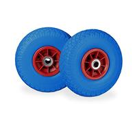 2X Ruedas de Carretilla, Neumáticos de Goma, 3.00-4, Eje de 20mm, hasta 80 kg, 260 x 85 mm, Recambios, Azul y Rojo