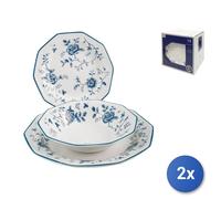 2X Servicios De Mesa 18 Piezas Cerámica Decoración Rosa Azul Blanco Churchill