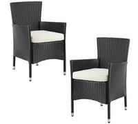 2x Sillas de Jardín de Poliratán Negro/Crema
