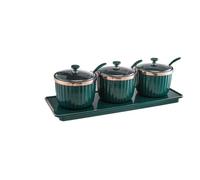 3/4 recipientes de sal para condimentos, botella de sésamo con tapa, caja de condimentos, pimienta, azucarero, salero, especias, tarros de almacenamiento, utensilios de cocina (verde oscuro, 3 piezas)