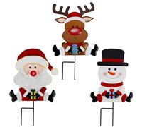 3 adornos de metal para jardín con motivos navideños: muñeco de nieve, Papá Noel y reno