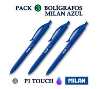 3 Bolígrafo P1 Touch Ballpen -Pack De 3 Undades De Boligrafos Color Azul -Bolígrafo De Tinta De Aceite Azul - 3 Bolígrafos Con Cuerpo Cilindrico - Milan
