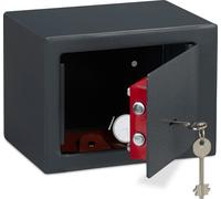 3 cajas fuertes para muebles con cerradura y llave, sistema de doble palanca, para fijación en pared o suelo, caja fuerte pequeña, dimensiones (alto x ancho x profundidad): 17 x 23 x 17 cm, color gris