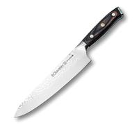 3 Claveles Cuchillo cocinero profesional 28079, Cuchillos cocina forjado con hoja martilleada acero inoxidable con mango de madera, Marrón, 20 cm
