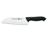 3 Claveles Cuchillo santoku alveolado Proflex de 18 cm, Acero Inoxidable, Negro