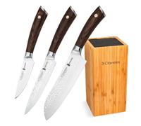 3 Claveles Juego de 3 Cuchillos Profesionales con Hoja Martilleada y Taco de Madera (3X Sakura Plus)