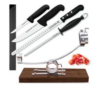 3 Claveles Kit Premium Soporte Jamonero Basculante y Cabezal Giratorio, Cuchillos y Chaira
