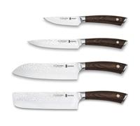 3 Claveles Sakura - Juego Premium de 4 Cuchillos Acero Forjado con Hoja Martilleada