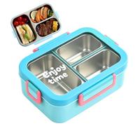3 Compartment Lunch Box - Stainless Steel Leakproof Stackable Contenedor | Food Organizer, Meal Prep Storage, School Work Travel, Kids Adults Picnic, Durable Metal Design, Easy Clean Dishwasher