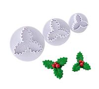 3 cortadores de émbolo de hojas de acebo de Navidad, molde de fondant de hojas de acebo, herramientas para hornear, herramientas para hornear, decoración de pasteles, cupcakes, pasta de goma,