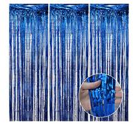3 cortinas de aluminio de 3.3 piesx6.5 pies, cortinas de flecos de aluminio de oropel azul, telón de fondo para cumpleaños, graduación, boda, compromiso, vacaciones, decoración de fiesta dorada