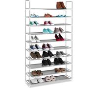 3 estanterías para zapatos de gran capacidad (XXL), con 10 niveles, espacio ampliable para almacenar hasta 50 pares de zapatos, fabricadas en tela y metal, dimensiones 175,5 x 100 x 29 cm, color gris