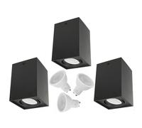 Maclean MCE Foco de Techo Orientable con Casquillo GU10 para Lámparas LED y Halógenas Hasta 40W Aluminio IP20 (Negro, 3x uds Cuadrado + Bombilla LED)