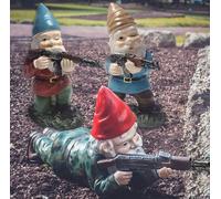 3 gnomos de jardín con Rifle, Soldado Enano, ejército de Enanos, estatuas tácticas para Interior, Exterior, Patio, Patio, césped, decoración del hogar