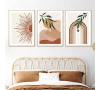 3 Imágenes Set-Boho geometría abstracta montaña sol hojas arco iris arte de la pared impresión pintura de lienzo póster nórdico imágenes de la pared sala de cocina decoración-40x50cm (sin marco)