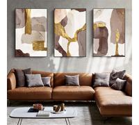 3 Imágenes Set-Cuadros Abstractos Impresos en Lienzo Con Efecto Mármol Lámina Dorada Marrón Pósteres Modernos de Arte Mural en Lienzo Sala de Estar Oficina y Decoración del Hogar-50x60cm (sin marco)