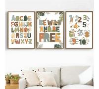 3 Imágenes Set-Láminas de León Jirafa Alfabeto Números Animales de la Selva Guardería Póster Nórdico Arte de Pared Lienzo Cuadros Decoración la Habitación del Bebé y Los Niños-40x60cm (sin marco)