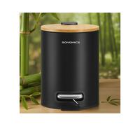 3 L Cubo de Basura con Tapa de Bambú Negro Tinta