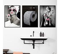 3 Laminas Mujer Sexy Blanco y Negro Cuadro Decoración Aseo Póster Cuarto de Baño Moderno Impresión sobre Lienzo Moda Dormitorio Adulto 30 x 40 sin Marco
