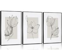 3 lienzos botánicos neutros para pared, color beige, pintura floral simple, decoración de pared, póster de flores de línea vintage, obra de arte para sala de estar, dormitorio, decoración del hogar