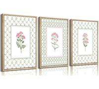3 lienzos florales rosas a cuadros verdes, decoración de flores silvestres, póster botánico bohemio para dormitorio, sala de estar, habitación de bebé, habitación de los niños, comedor, decoración del